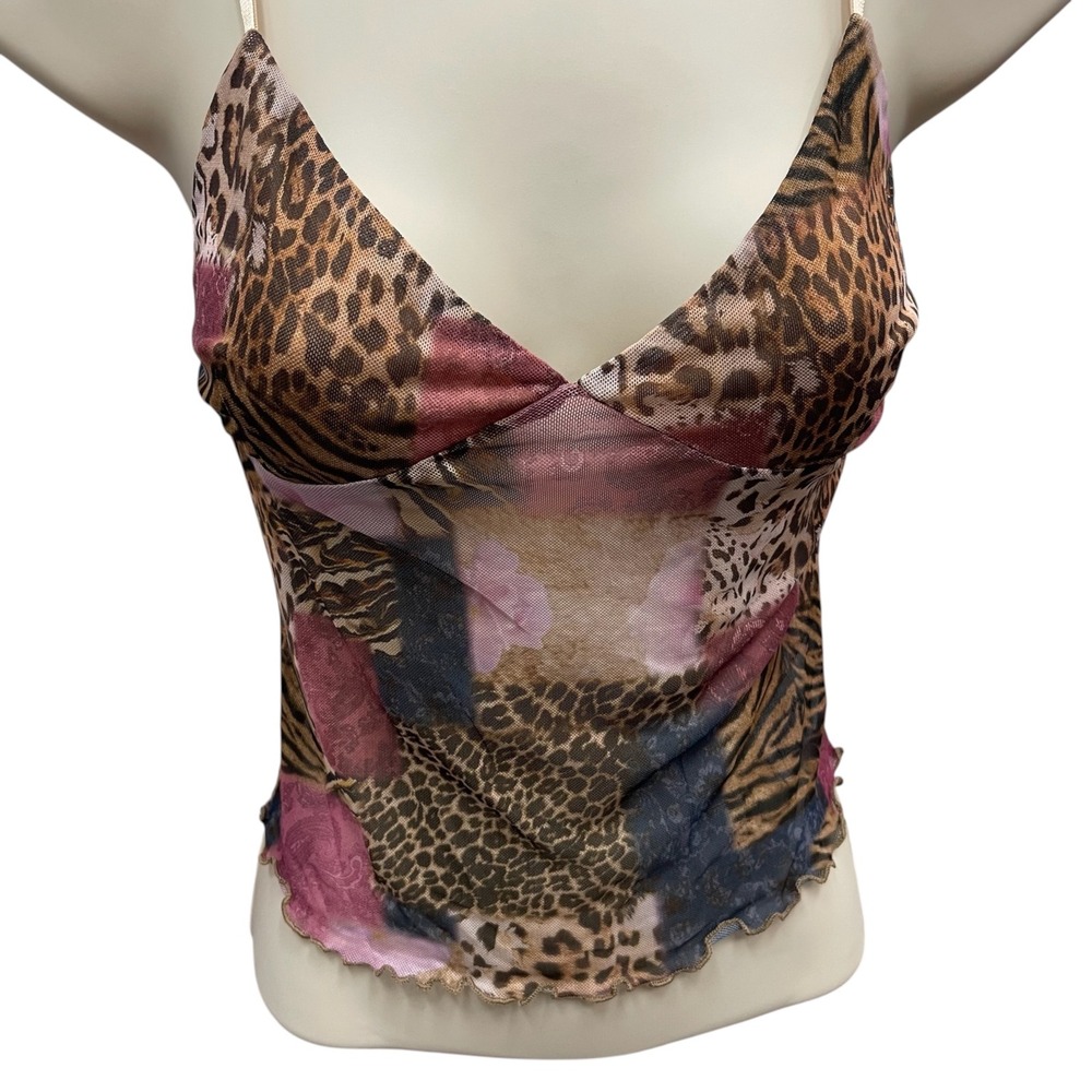 Edikted Mixed Animal Print Mesh Camisole Top Brown Pink Patchwork Small - Picture 4 of 7